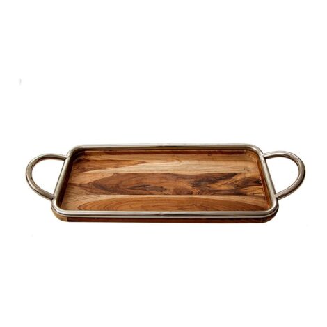 Aluguel de Bandeja Madeira Retangular com Alças em Metal 40x19cm