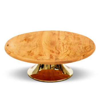 Aluguel de Prato com Pé Dourado e Madeira de Demolição 35x12cm