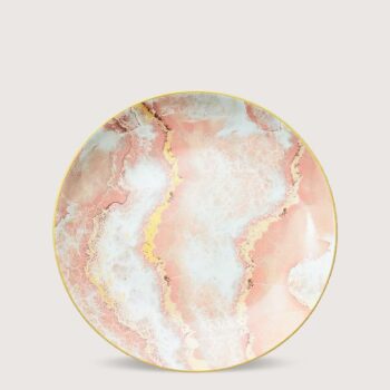 Aluguel de Prato de Sobremesa Mármore Rosa e Dourado