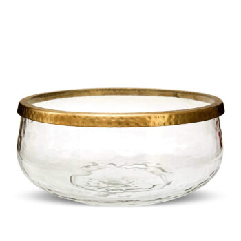 Aluguel de Centro de Mesa de Vidro com Aro Dourado