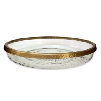 Aluguel de Centro de Mesa de Vidro com Aro Dourado