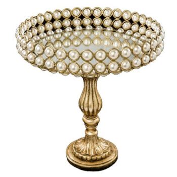 Aluguel de Prato com Pé com Pérolas Redondo Dourado