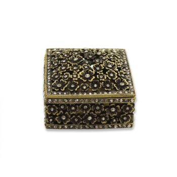 Aluguel de Porta Jóia Quadrado Ouro Velho Strass Flor