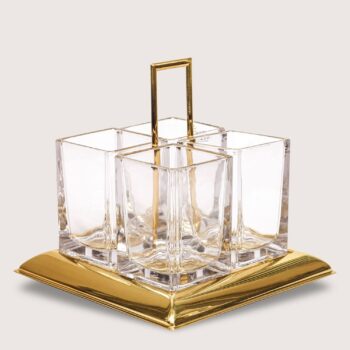 Aluguel de Porta Talheres Dourado com 4 Divisórias em Cristal 24x22cm