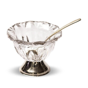 Aluguel de Bowl com Pé Prata Louise com Colher de Sobremesa