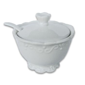 Aluguel de Açucareiro Branco com Colher Relevo