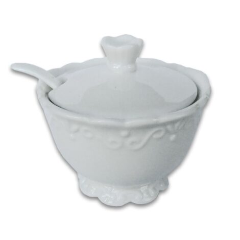 Aluguel de Açucareiro Branco com Colher Relevo