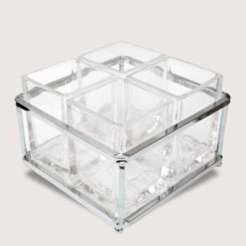 Aluguel de Porta Talheres Inox com 4 Divisórias em Cristal 24x22cm