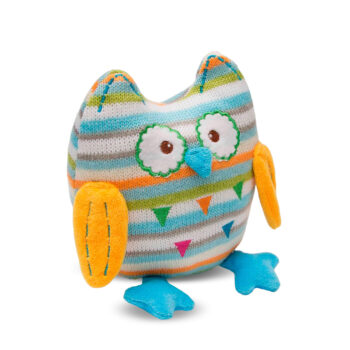 Aluguel de Coruja Decorativa Feliz em Pelúcia Listrada Azul