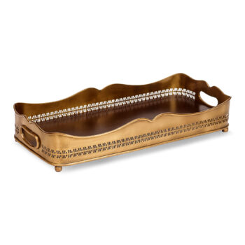 Aluguel de Bandeja Retangular com Fundo Madeira e Borda Dourada 49cm