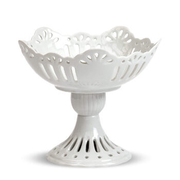 Aluguel de Fruteira com Pé Renda em Cerâmica Branca M 20x17cm