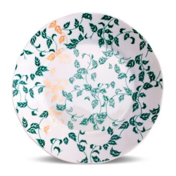 Aluguel de Prato de Sobremesa Folhas Verdes e Douradas 21cm