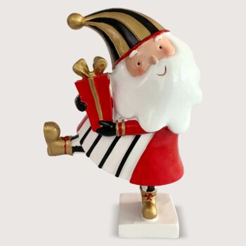 Aluguel de Papai Noel Gnomo com Gorro Dourado e Preto com Presente na Mão 20cm