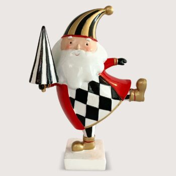Aluguel de Papai Noel Gnomo com Gorro Dourado Preto e Cone na Mão 20cm