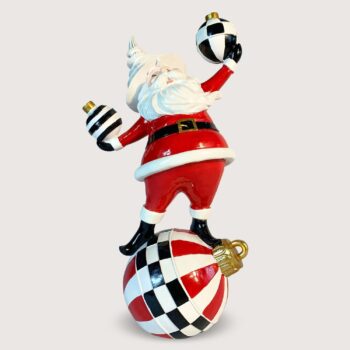 Aluguel de Papai Noel Equilibrista na Bola Vermelha Preta e Branca