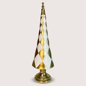 Aluguel de Árvore de Natal Losango Branco e Dourado 40cm