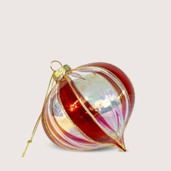 Aluguel de Bola de Natal Listrada Vermelha em Vidro