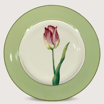 Aluguel de Prato de Mesa Tulipa Rosa Borda Verde 27cm