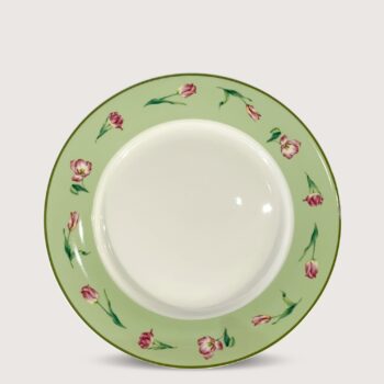 Aluguel de Prato de Sobremesa Tulipa Rosa Borda Verde