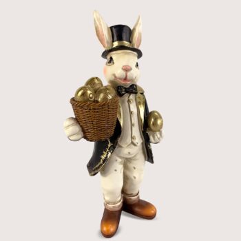 Aluguel de Coelho Elegante com Cartola e Cesta de Ovos Dourados M