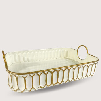 Aluguel de Bandeja Retangular Off White com Dourado e Alça G