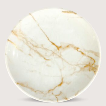Aluguel de Prato de Mesa Mármore Branco e Dourado
