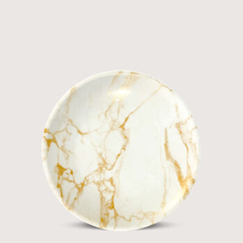 Aluguel de Prato de Sobremesa Mármore Branco e Dourado