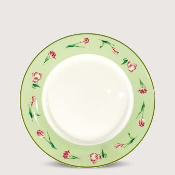 Aluguel de Prato de Sobremesa Tulipa Rosa Borda Verde