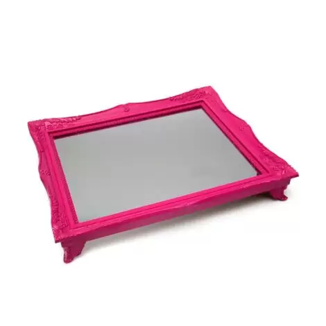 Aluguel de Bandeja Espelhada Rococó Pink P 20x25cm